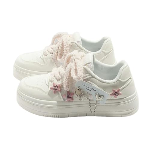 Flower Star & Heart Walking Cute Sneakers for Women Lace-Up Shoes Regular & Upgraded Versions Rubber Thick Sole Height Increase Lace Up Walking Shoes