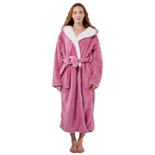 Womens Robe with Hood Super Warm Winter Plush Fleece Soft Bathrobes for Women Full Length