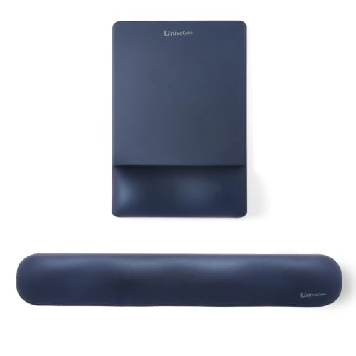 Image of UnivoColors Design-Wave Set of Keyboad Wrist Rest & Mouce Pad,Artificial Sheepskin+Memory Foam+Ergonomic+Anti-Slip Gel, Resilience Support During Work and Gaming,Keyboard Accessory,Navy