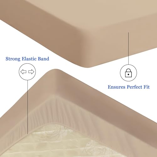 Image of 100% Waterproof Mattress Protector | Permium Cotton Mattress Skin Friendly Bed Cover | Breathable & Non-Allergenic Ultra Soft Elastic Fitted Bed Protector | 75x70 Inch, King, Beige