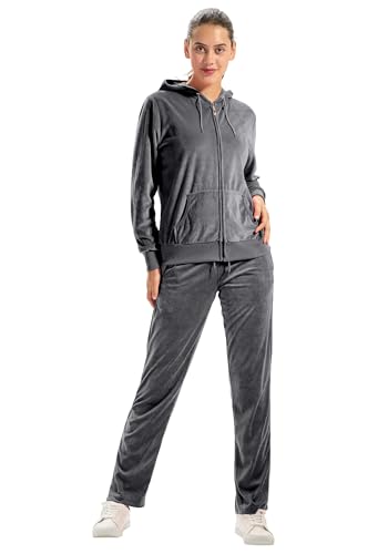 Image of TanBridge 2 Piece Outfits Women's Velour Sweatsuits Long Sleeve Zip Up Hoodie Sweatpants Tracksuits for Women