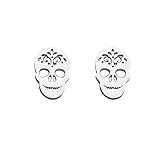 Fashion Skull Halloween Cartilage Tiny Stud Earring for Women Men Stainless Steel Gothic Skeleton Studs Earring Cool Jewelry Gifts Holiday (Silver)