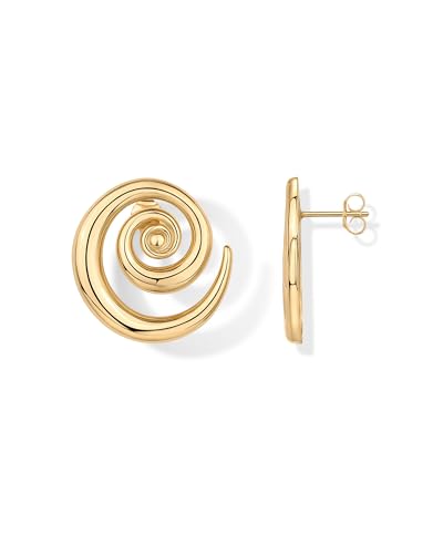PAVOI 14K Gold Plated Sterling Silver Posts Statement Spiral Stud Earrings for Women | Trendy Chunky Drop Earrings