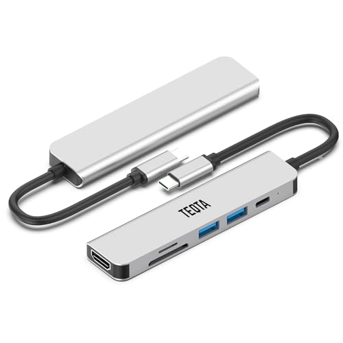 Image of Usb C Hub for Macbook 6 in 1 Portable Type C Docking Station Multiport USB Hub, 4K HDMI Connector for Laptop, SD /TF Card Reader, 2 100 Watt PD 3.0 Data Ports for M1, M2 and More (Silver)