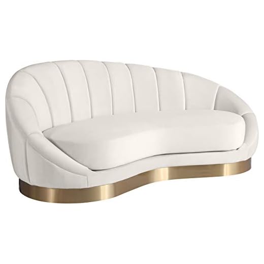 Meridian Furniture Shelly Collection Modern | Contemporary Velvet Upholstered Shell Shaped Chaise with Stainless Steel Base in a Brushed Gold Finish, 79" W x 40" D x 33" H, Cream