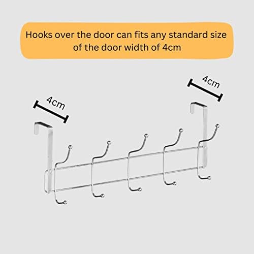 NIKAWA 10 Hooks Over The Door Chrome Hanger for Bags Towels Clothes Robes