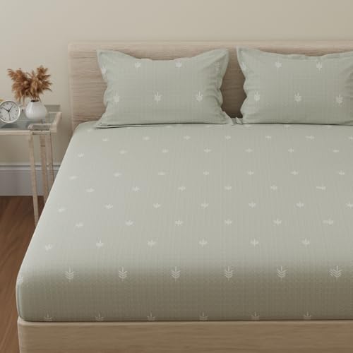 Image of Huesland by Ahmedabad Cotton 144 TC Cotton Elastic Fitted Bedsheet King Size with 2 Pillow Covers | 72 x 78 inches