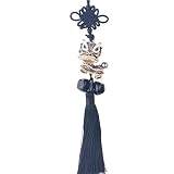 Colgante de baile de león con nudo chino interior de baile de león, signo de la paz, cordón para espejo retrovisor, colgante de coche (Color: negro, tamaño: 1 tamaño)