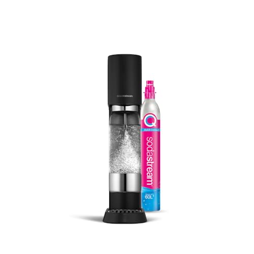 Sodastream Ensō – Machine à eau pétillante avec système CO₂ Quick Connect, cylindre de gaz 60L, 1 bouteille 1L sans BPA et chiffon de nettoyage inclus, noire