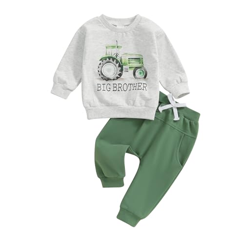 Image of Baby Boy Fall Clothes Set Long Sleeve Letter Print Sweatshirt Pants Toddler Infant Outfits 6 12 18 24 Months 2T (Light Grey, 2-3T)