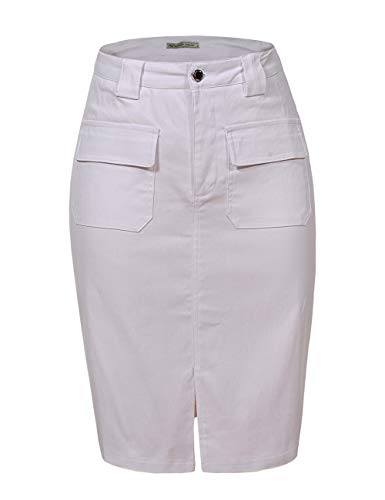 Women's Midi Knee Length Workout Cotton Pencil Skirts with Front Pockets and Slit
