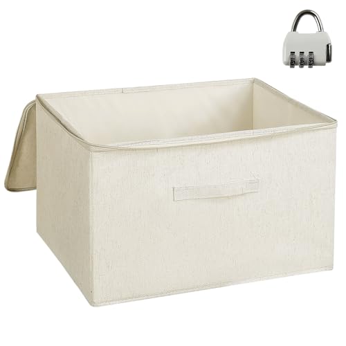 Scatola richiudibile in cotone Tianshan, lino e cartone PP, con codice a tre cifre, contenitore con coperchio, per vestiti e giocattoli (40 × 30 × 21 cm)