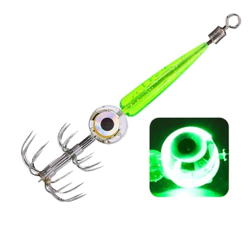 Syengery Anzuelos de Calamar con luz LED, señuelos de Calamar para Pesca en Agua Salada - Luz Intermitente subacuática LED Gancho de Calamar Impermeable - Kit de Anzuelo de Calamar, Anzuelo
