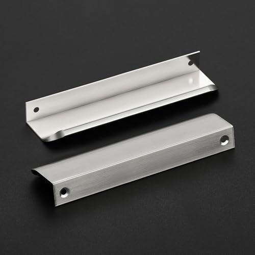 Image of Brushed Nickel Cabinet Handles Finger Edge Pulls 5.9 Inch CC 12 Pack | Low-Profile Finger Grip, Cabinet Door Edge Mount, Smooth Handle Shape, 5.9 Inch (150mm), For Drawers, Cupboards, Kitchen