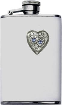 3.5 oz 'Double Hearts' White Genuine Leather Flask