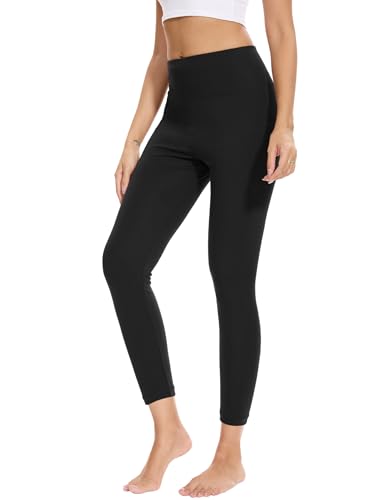 GYS Womens High-Waisted Fitted Leggings - Ultra Soft Stretchy Basic Legging - Viscose Made from Bamboo Black Large