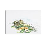 JIDUHON Affiche murale moderne sur toile avec vue panoramique - Village délavé à l'encre - Décoration esthétique - 20 x 30 cm - Style sans cadre