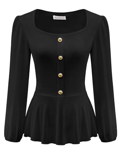 Bbonlinedress Womens Peplum Tops Long Sleeve Square Neck Dressy Casual Business Work Blouse2