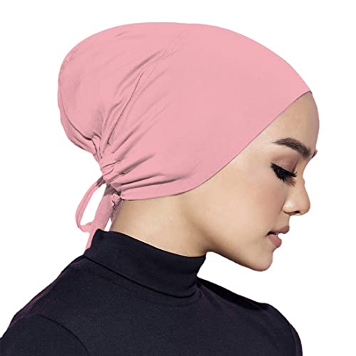 Qymy 3Pcs Under Hijab Head Cap Muslim Scarf Solid Color Women Hat Stretchy Sleeping (Camel，Beige，Pink(3Pcs), Free Size), Camel,Beige,Pink(3Pcs), One Size #TOP2
