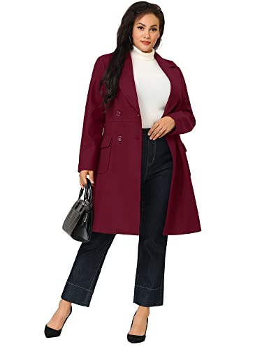 Agnes Orinda Women's Plus Size Long Winter Coats Notch Lapel Double Breasted Pea Trench Coats3