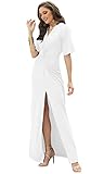 KOH KOH Plus Size Womens Long Sexy V-Neck Short Sleeve Cocktail Evening Bridesmaid Wedding Party Slimming Casual Summer Maxi Dress Dresses Gown Gowns, White XL 14-16