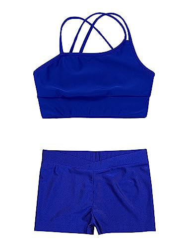 Lejafay Kids Girls 2 Pieces Dance Outfit Active Crop Top with Sport Booty Shorts Gymnastics Leotard Workout Swimwear4