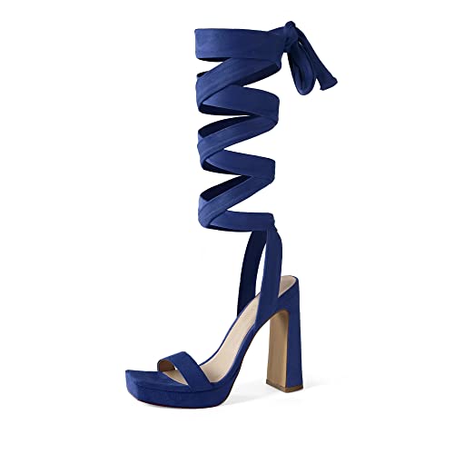 DREAM PAIRS Women's Low Heel Pump Sandals SDHS2318W Royal Blue-Suede Size 7.5