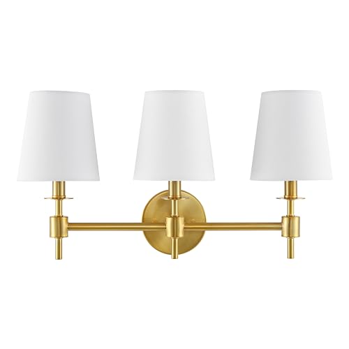 Image of SAFAVIEH Lighting - Davielle 3-Light 21-Inch Wall Sconce - Brass - Fabric Shade - 3-Light Design - Ideal for Vanity, Hallway, Bedroom, Bathroom - LED Bulbs Included (SCN4120B)