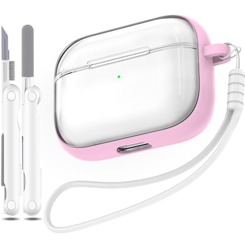 MHYALUDO AirPods Pro ケース (2023/2022/2019、第 2/第 1 世代)、Airpods Pro 第 2 世代と互換性あり (USB-C/Lightning ケーブル)、クリーニングキット付き保護クリアケース、ピンク