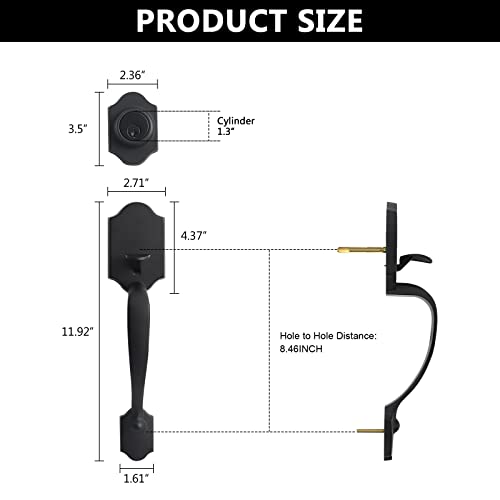 Neutype Front Door Handle Set Matte Black Double Door Handle Set With Dummy Heavy Duty Double Door Lock Set, With Single Cylinder Deadbolt And Lever Handle, Compatible With Right & Left Handed Doors #TOP1