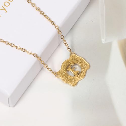 14K Gold Belt Buckle Necklace Western Style Initial Letter Pendant Necklace, Decorative Belt Buckle Frame Design