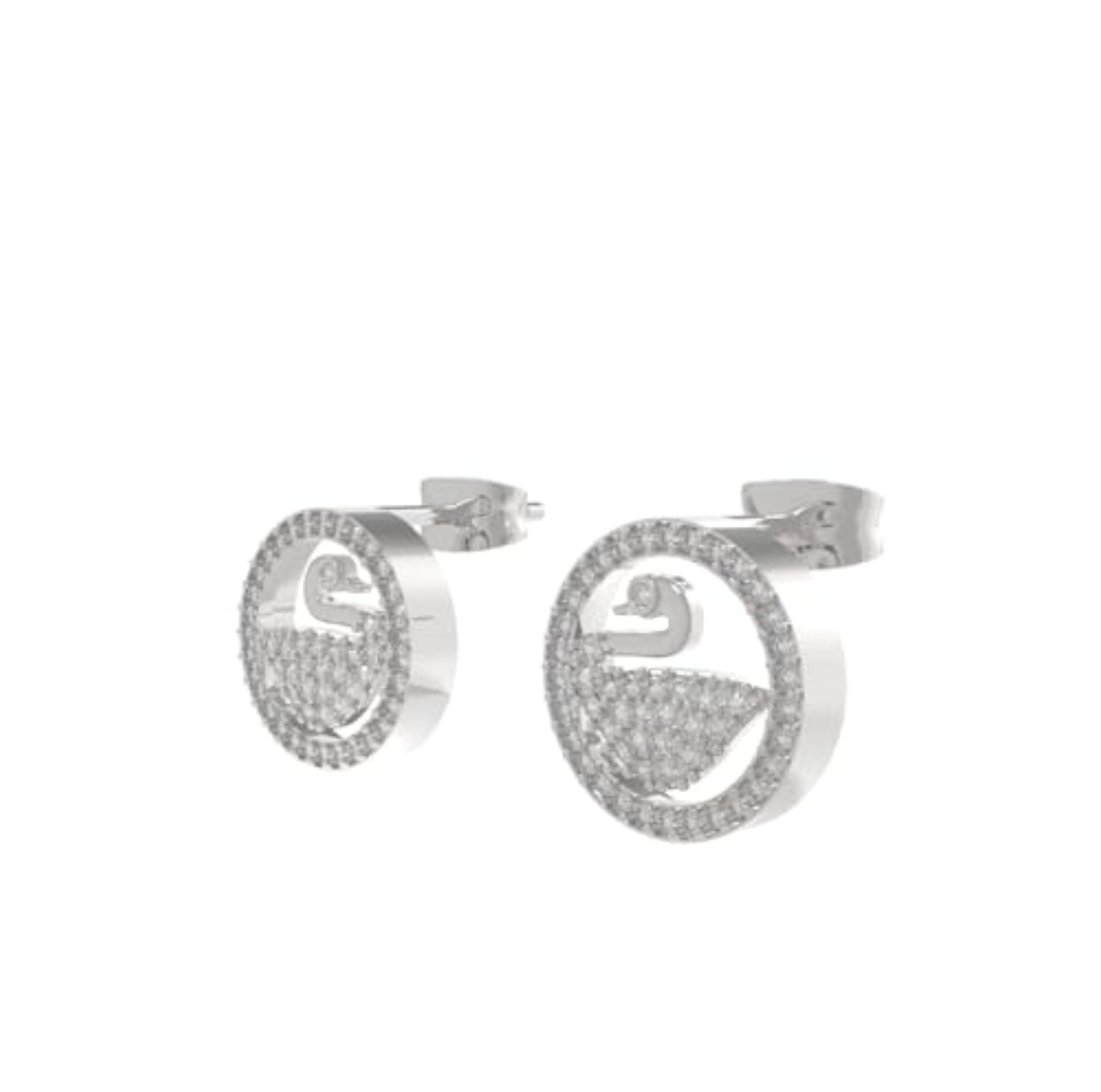Women's Sterling Silver Cubic Zirconia Swan Stud Earrings, Romantic Design