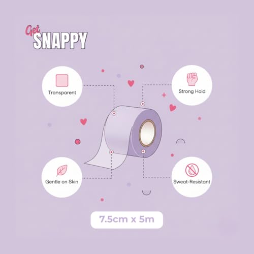Image of GetSnappy Transparent Body Tape for Women | Ultra-Thin Invisible Breast Lift Tape with 8 Nipple Covers| Strong Adhesive, Sweat-Proof & Skin-Friendly | Up to 12 Hrs Sticking Capacity | 7.5cm x 5m