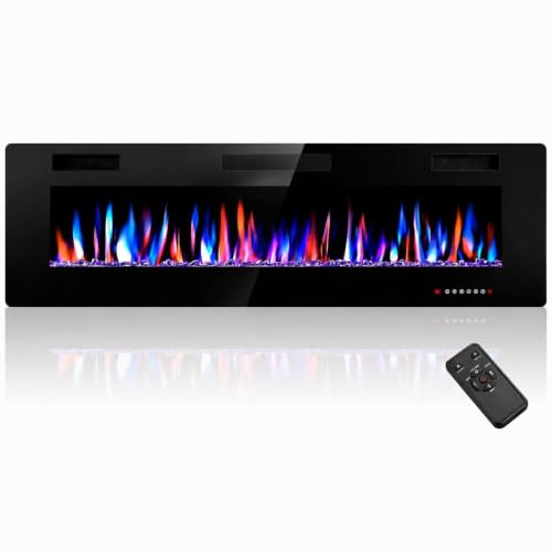 Image of Electactic 60-Inch Electric Fireplace, 12 Flame Colors, Remote Control