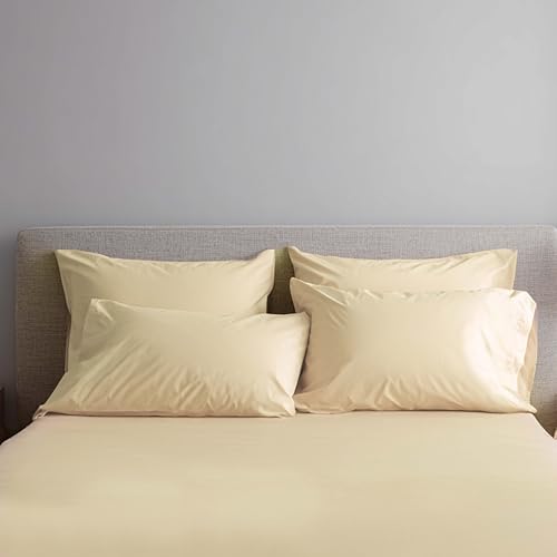 Image of Butter Yellow Percale Cotton Cooling Bedsheet Set - 100% Cotton, Soft & Breathable, Bedsheet 106x106 in + Pillow Covers 18x27 in, Premium Bed Linen for All Seasons