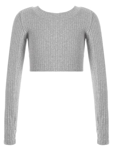 CHICTRY Kids Girl's Ribbed Knit Dance Crop Tops Long Sleeve Knitwear Ballet Wrap Top Warm Up Pullover Sweater2