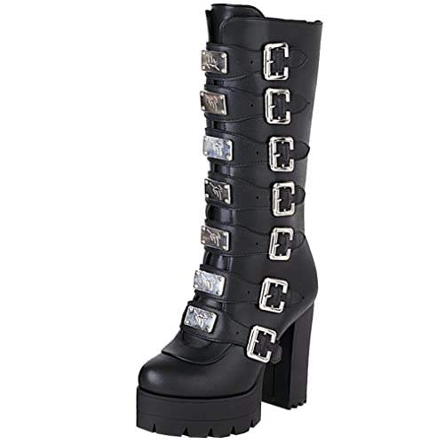 Meefit Women Goth Chunky Platform Boots High Heel Buckle Strappy Punk Ankle Boots