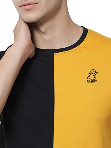 Image of RABBY Men's Cotton Regular Fit Vertical Half-Half Color Block Round Neck T-Shirt