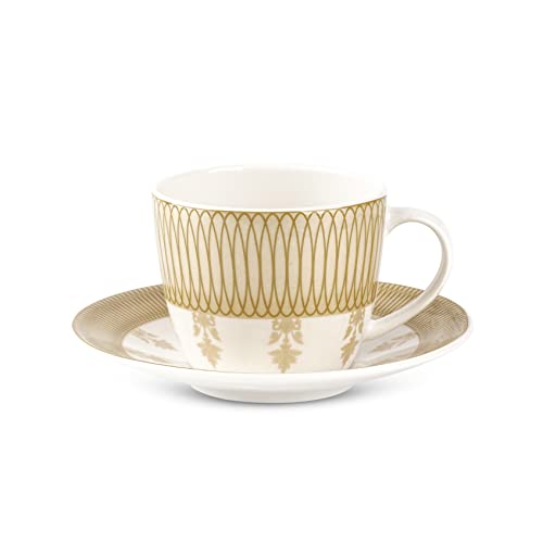Image of Dandy Lines Royal Tea Cup and Saucer Set, Elegant Gold Trim, Ceramic, Pack of 12, Microwave & Dishwasher Safe, Great for Hosting & Gifting