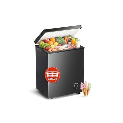 Image of Deep 3.5 Cu.ft Freezer Top Door with Basket, 7 Temperature Control, Chest Freezer for Home Kitchen Office Dorm Apartment Indoor Use, Black
