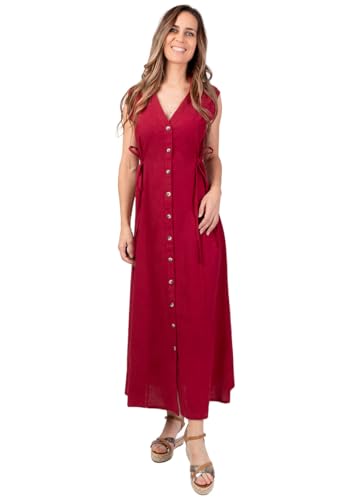 Robe longue sans manches Pauline unie framboise de plage