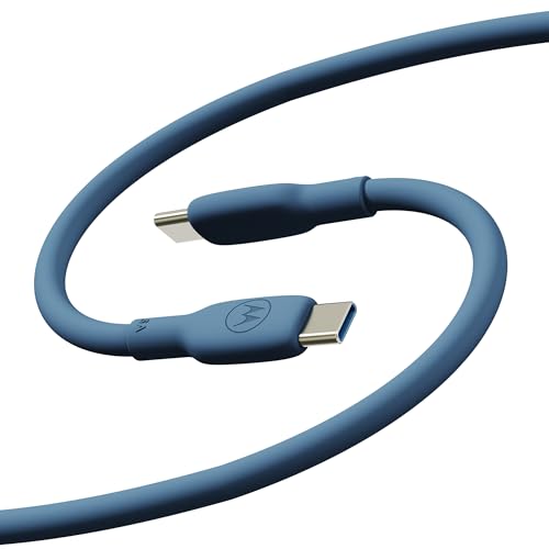 Motorola TurboPower   Cable de silicona 5A azul USB C a C, 100 W, curvas de 40 K, flexible para tipo C, Moto G Power, Play, Stylus, 5G 2024/2023/2022/2021, Edge+2023/2022/2021, Razr+2023/5G