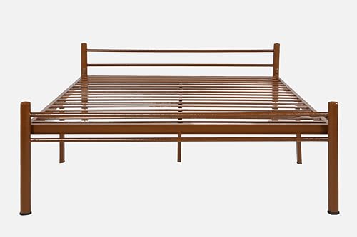 Image of Nivo Metal Queen Size Bed Without Storage | Wrought Iron Double Bed with Headboard & Footboard | Sturdy Powder Coated Platform Bed Queen Size Cot for BedroomLivingRoom Brown (75x60)
