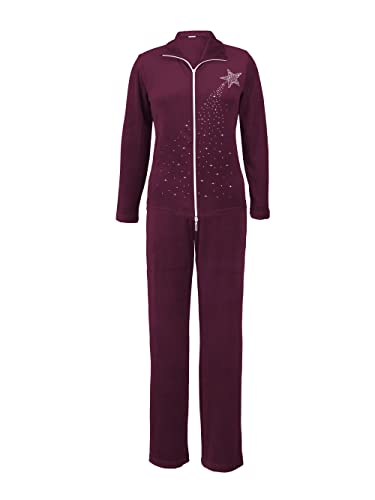 DeSen Traje de terciopelo Nicki para mujer,para el tiempo libre,con cremallera y piedras brillantes(44-46,Vino Rojo)