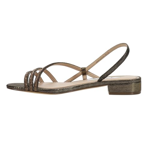 NINA Womens Skylee Metallic Rhinestone Strappy Dress Sandals Low Heel 1-2" - Brown3