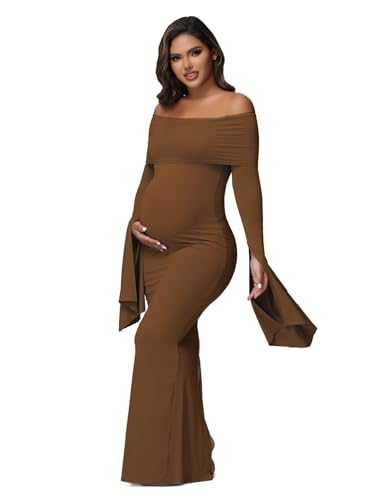 JustVH Women's Maternity Long Sleeve Off Shoulder Pregnancy Photography Dress