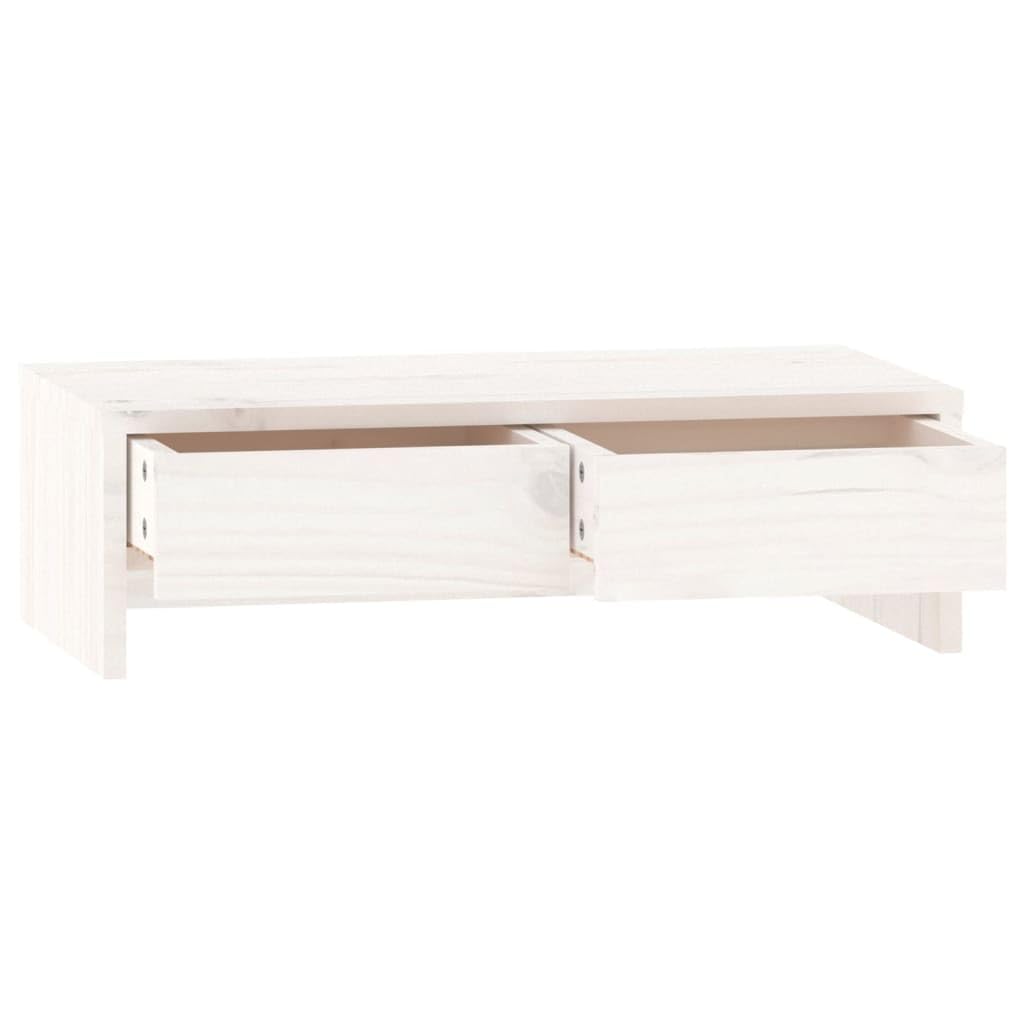 Supporto per monitor in legno massello, bianco, 50 x 27 x 15 cm, in legno di pino per home office ergonomico, regolabile in altezza, con spazio portaoggetti, ideale per computer, laptop, PC