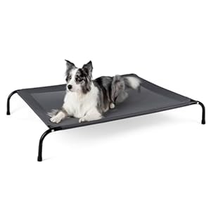 50″ Lx32 Wx8 H Cooling Elevated Dog Bed for Large Dogs with Non-Slip Floor Protectors & Breathable Mesh, Raised Indoor & Outdoor Dog Cot Pet Hammock, Grey