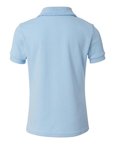 Image of French Toast Girl's Short Sleeve Interlock Knit Polo with Picot Collar-Blue-7
