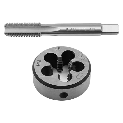 Tiardey Jeu de tarauds et filières M14x1,5, tarauds et filières HSS à filetage droit, coupe-fil fin, coupe-taraud cannelé droit